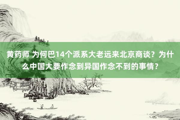 黄药师 为何巴14个派系大老远来北京商谈？为什么中国大要作念到异国作念不到的事情？